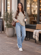 Anica - dames top met ronde hals, effen kleur en losse pasvorm