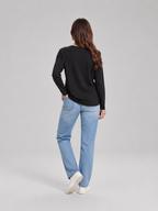 Anica - dames top met ronde hals, effen kleur en losse pasvorm