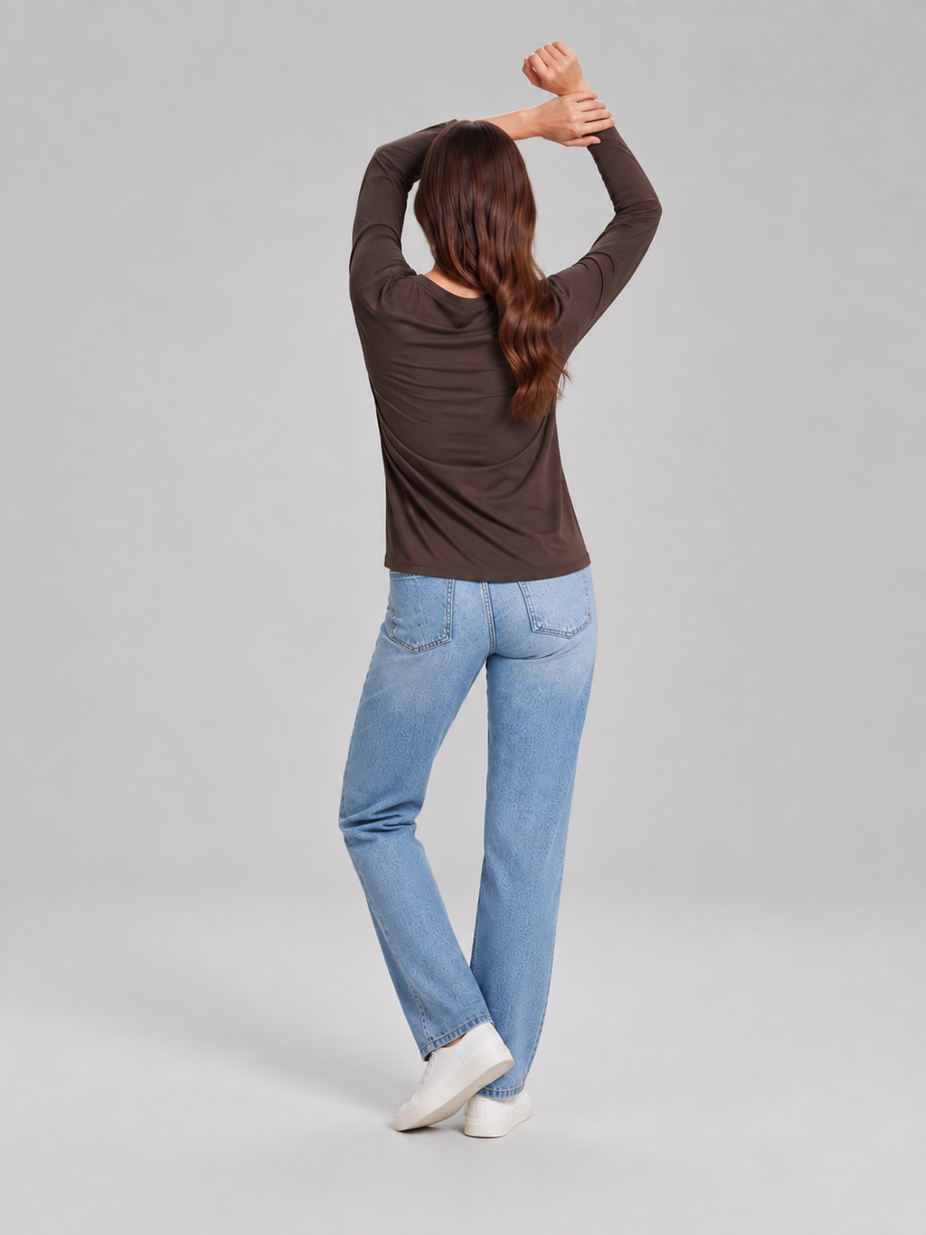 Anica - dames top met ronde hals, effen kleur en losse pasvorm