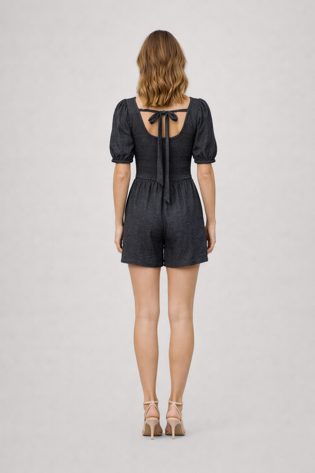 Dessa – Gemêleerd Zwarte Dames Playsuit Met Gesmokt Lijfje