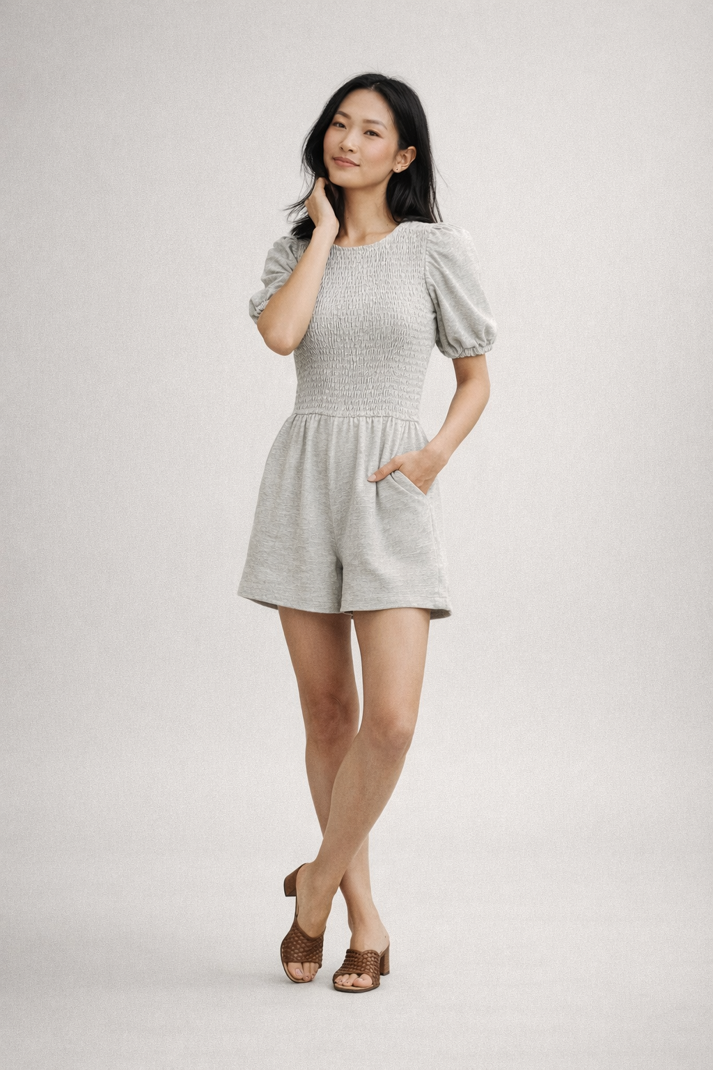 Desray – Grijze Dames Playsuit Met Gesmokt Lijfje