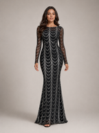 Rovena - Pailletten Maxi-jurk Met Lange Mouwen