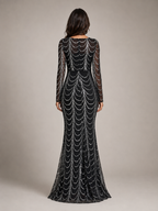 Rovena - Pailletten Maxi-jurk Met Lange Mouwen