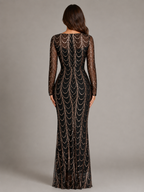 Rovena - Pailletten Maxi-jurk Met Lange Mouwen