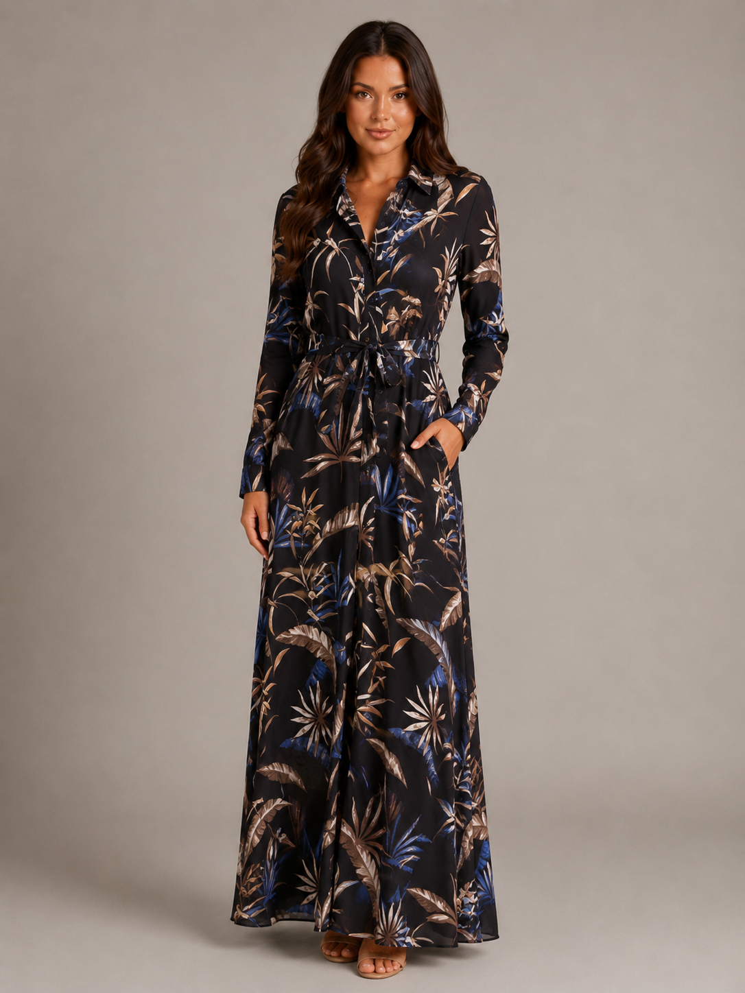 Ramona - Maxi-jurk Met Print En Tailleceintuur