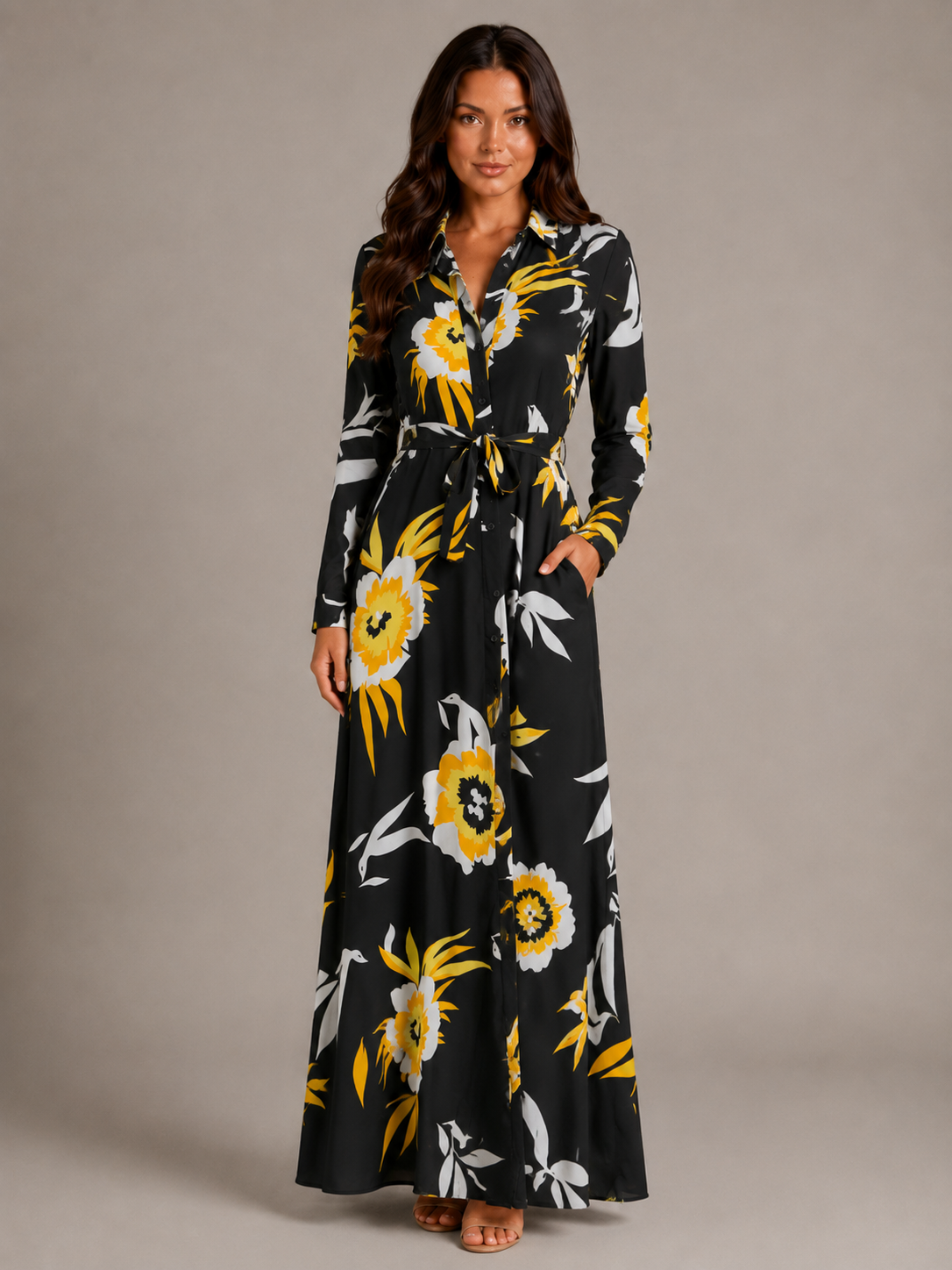 Ramona - Maxi-jurk Met Print En Tailleceintuur