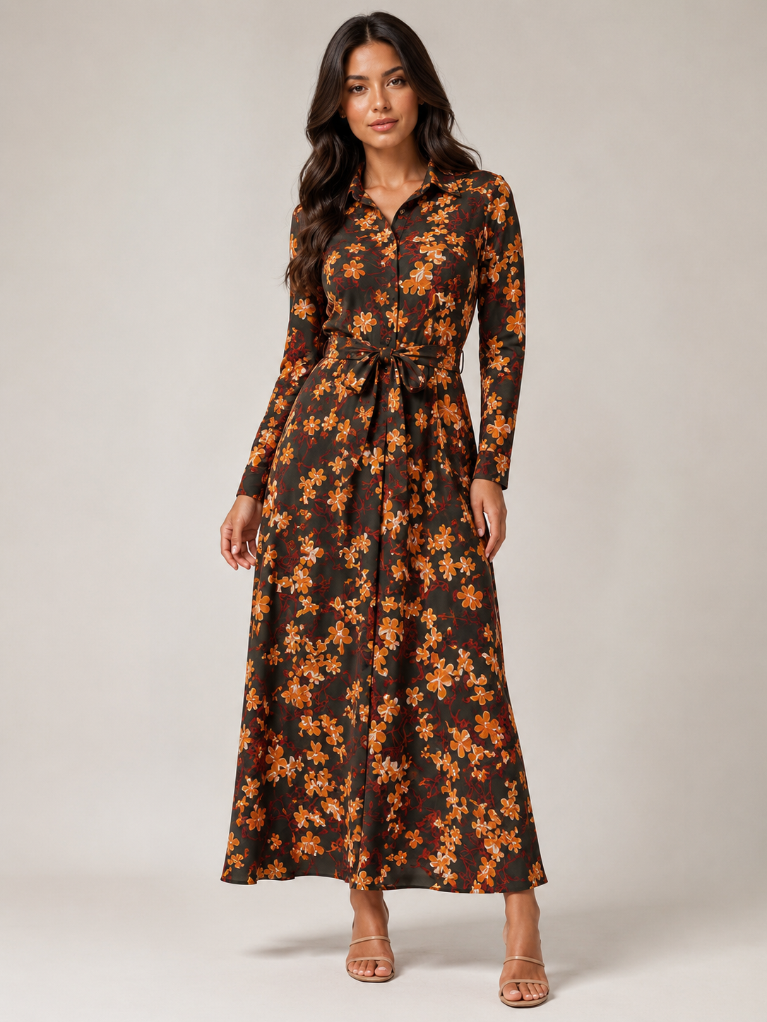Ramona - Maxi-jurk Met Print En Tailleceintuur