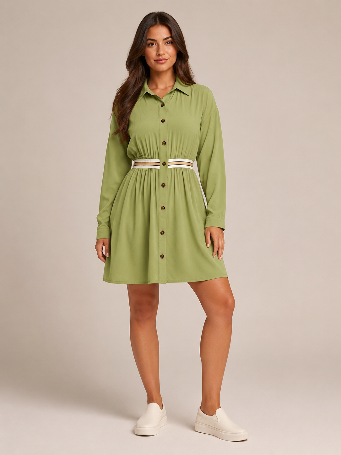 Rianne - Dames Midi-overhemdjurk Met Elastische Taille