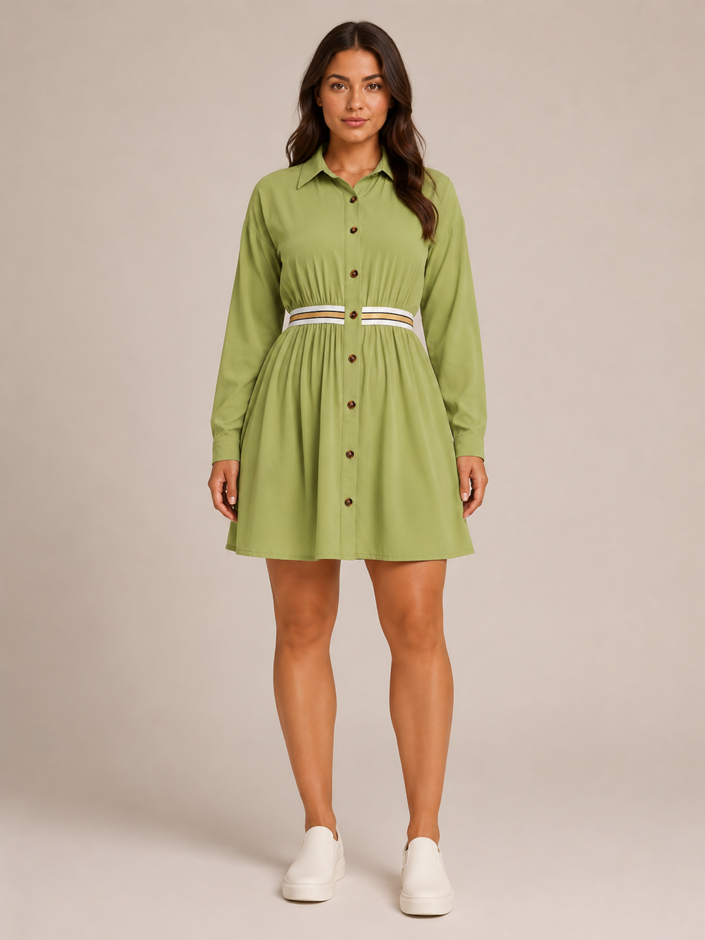 Rianne - Dames Midi-overhemdjurk Met Elastische Taille