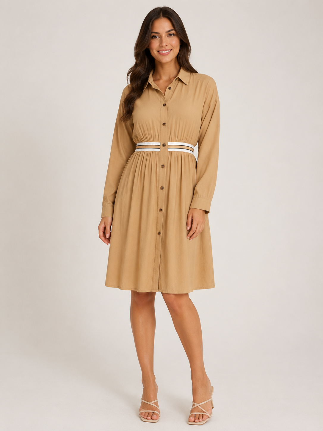Rianne - Dames Midi-overhemdjurk Met Elastische Taille