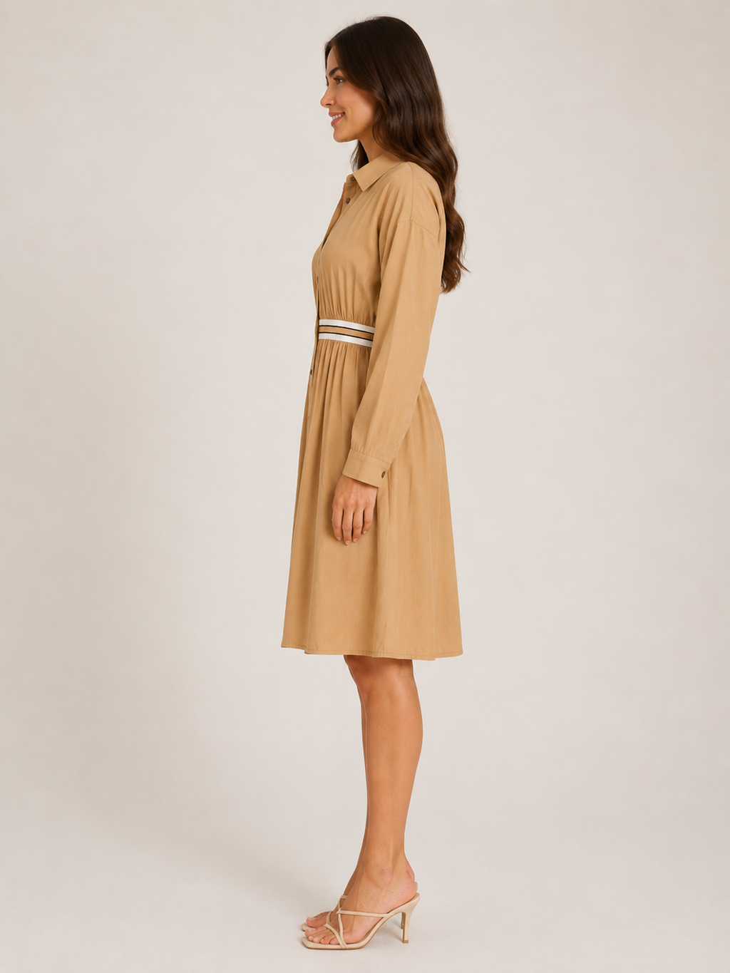 Rianne - Dames Midi-overhemdjurk Met Elastische Taille