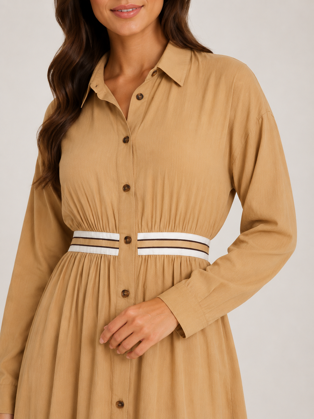 Rianne - Dames Midi-overhemdjurk Met Elastische Taille