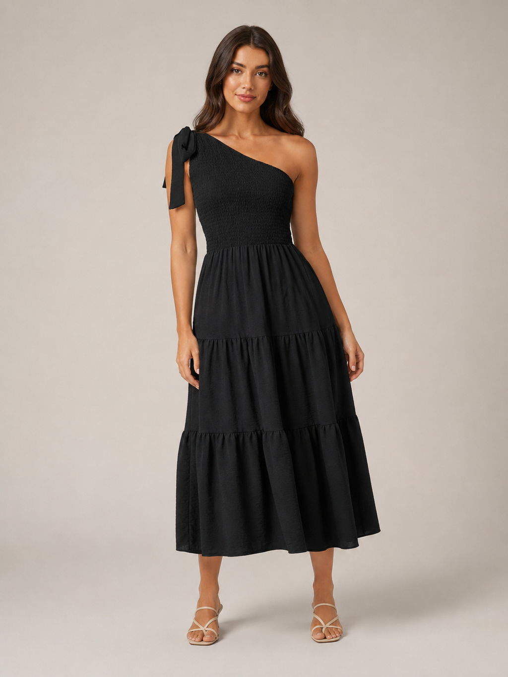 Rohana - One-shoulder Maxi-jurk Met Split En Gelaagde Zoom