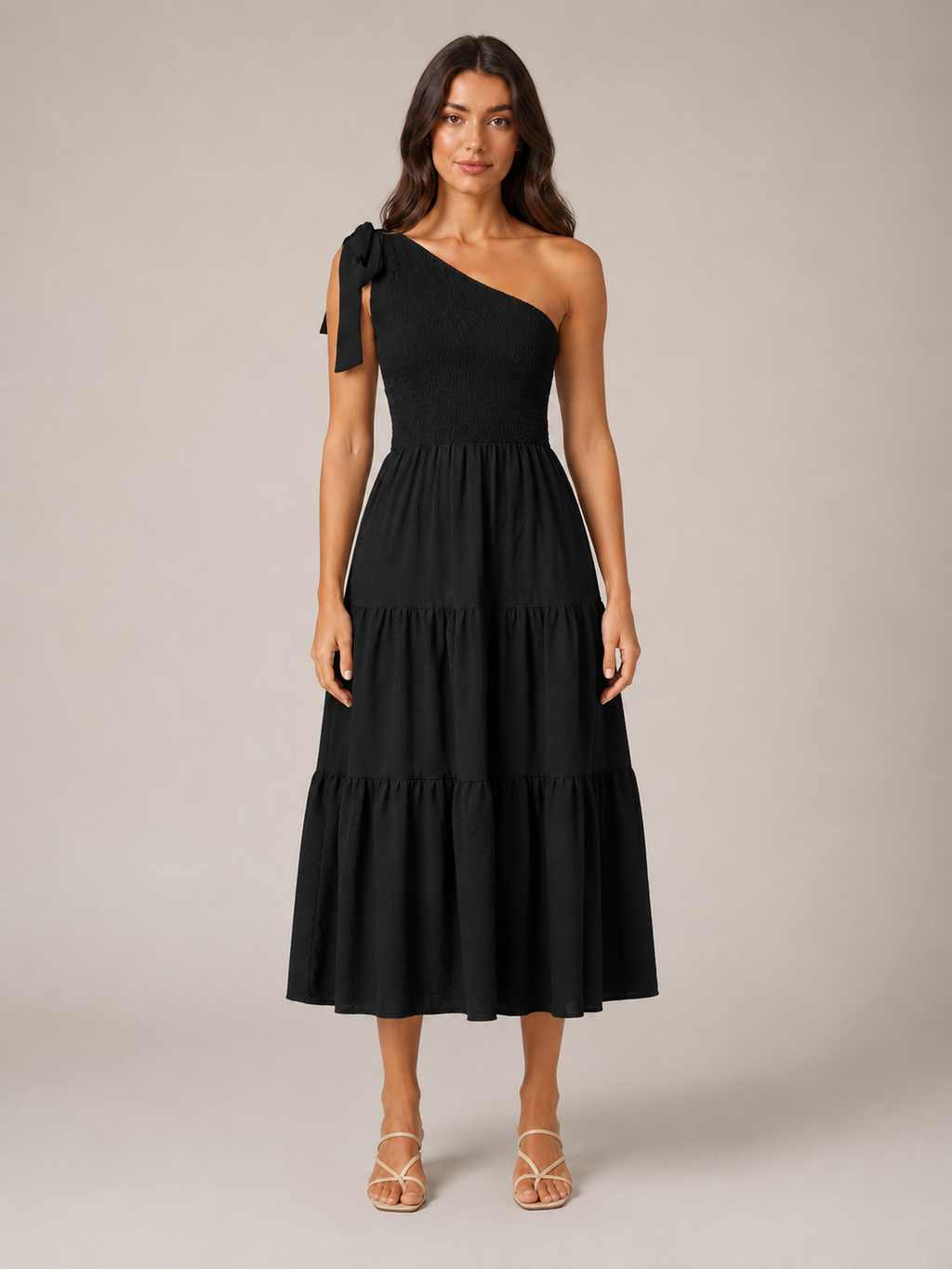 Rohana - One-shoulder Maxi-jurk Met Split En Gelaagde Zoom