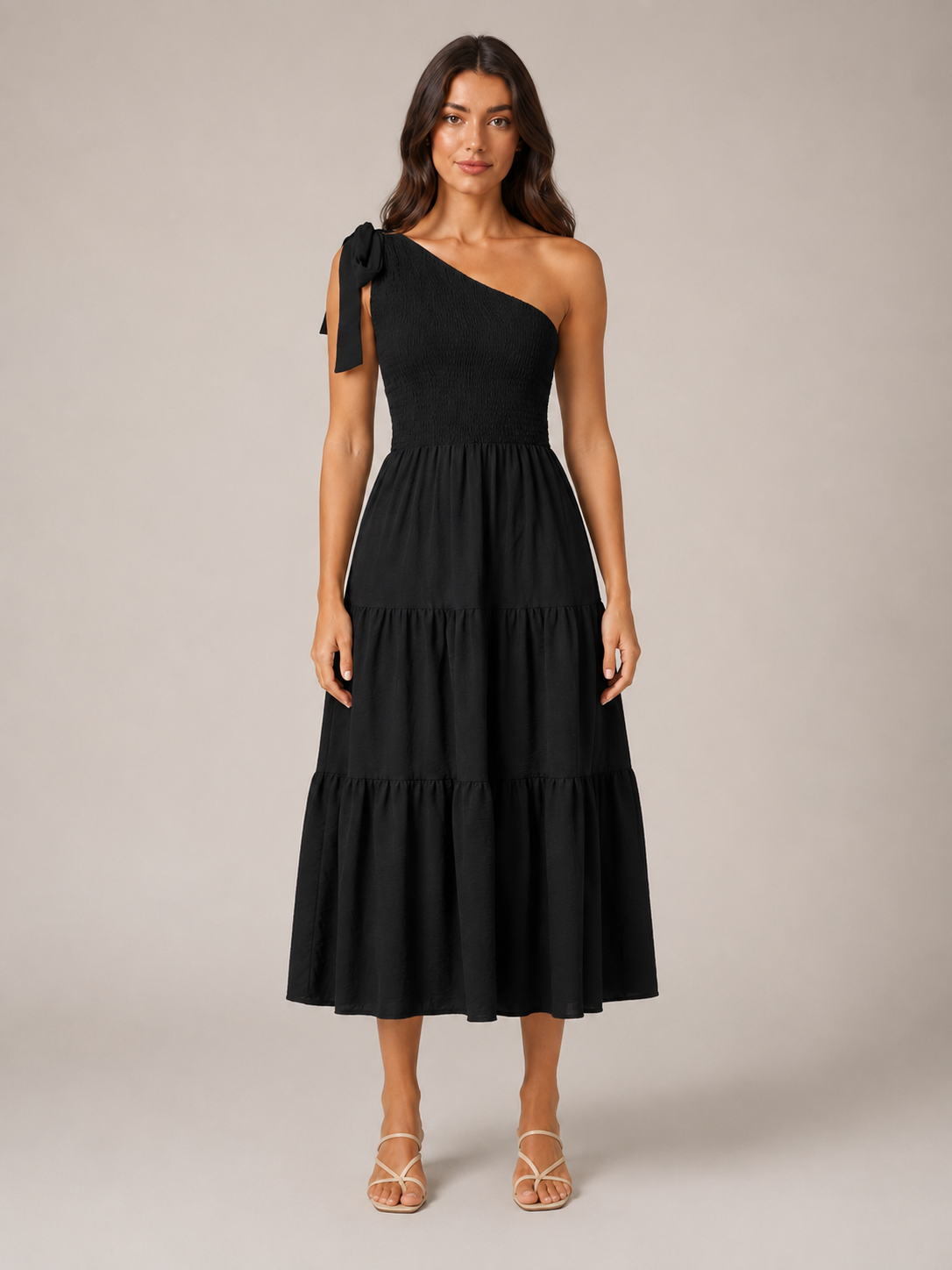 Rohana - One-shoulder Maxi-jurk Met Split En Gelaagde Zoom