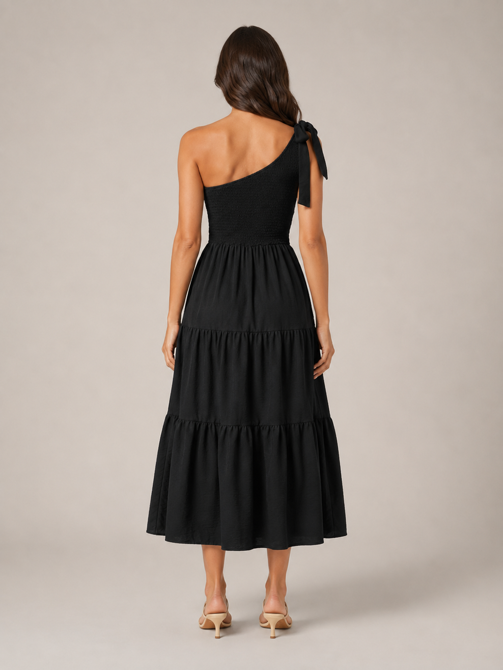 Rohana - One-shoulder Maxi-jurk Met Split En Gelaagde Zoom