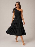 Rohana - One-shoulder Maxi-jurk Met Split En Gelaagde Zoom