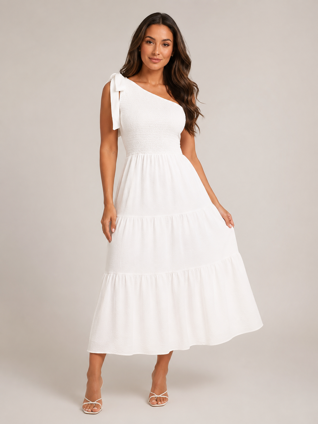 Rohana - One-shoulder Maxi-jurk Met Split En Gelaagde Zoom