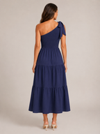 Rohana - One-shoulder Maxi-jurk Met Split En Gelaagde Zoom