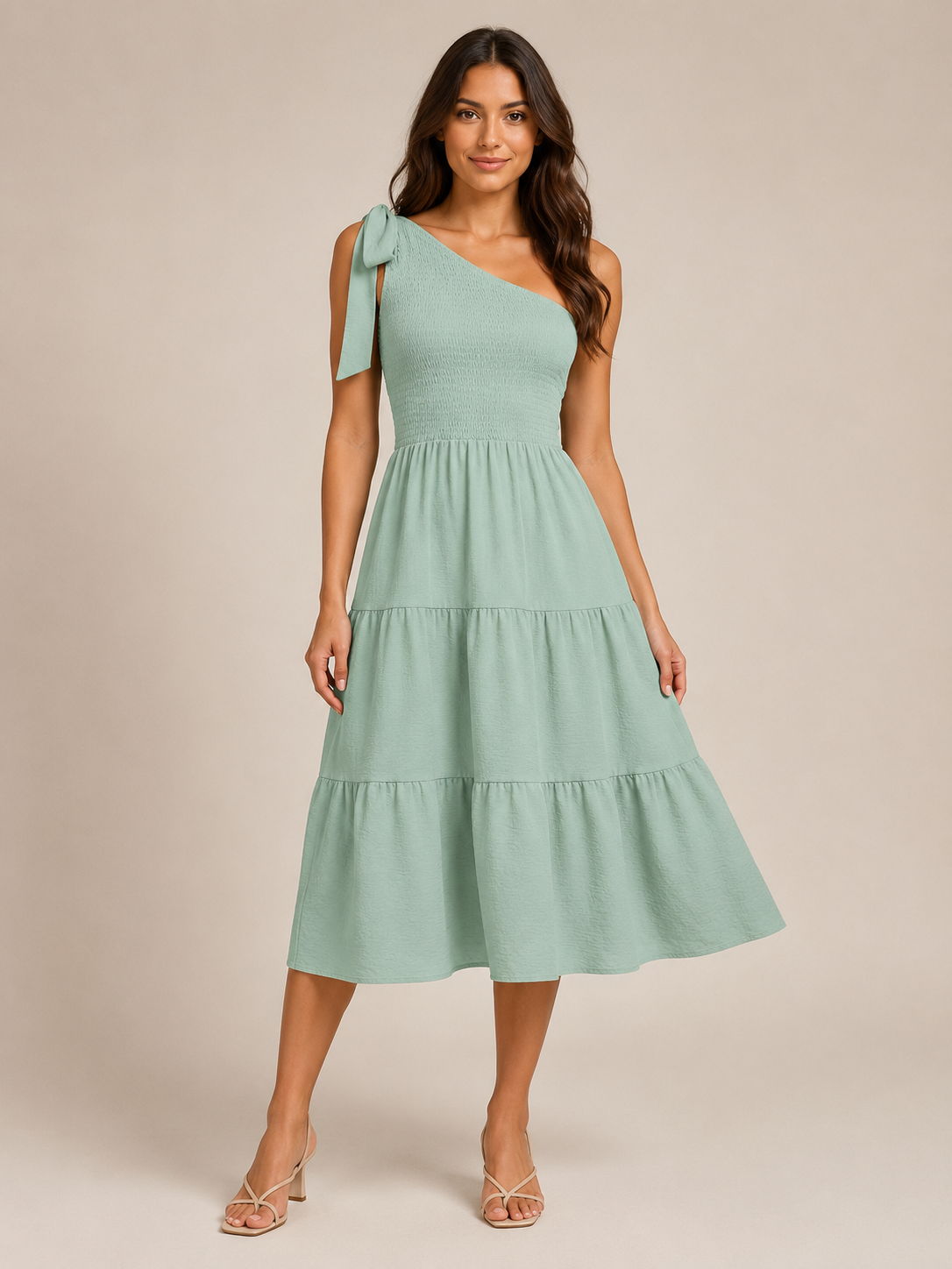 Rohana - One-shoulder Maxi-jurk Met Split En Gelaagde Zoom