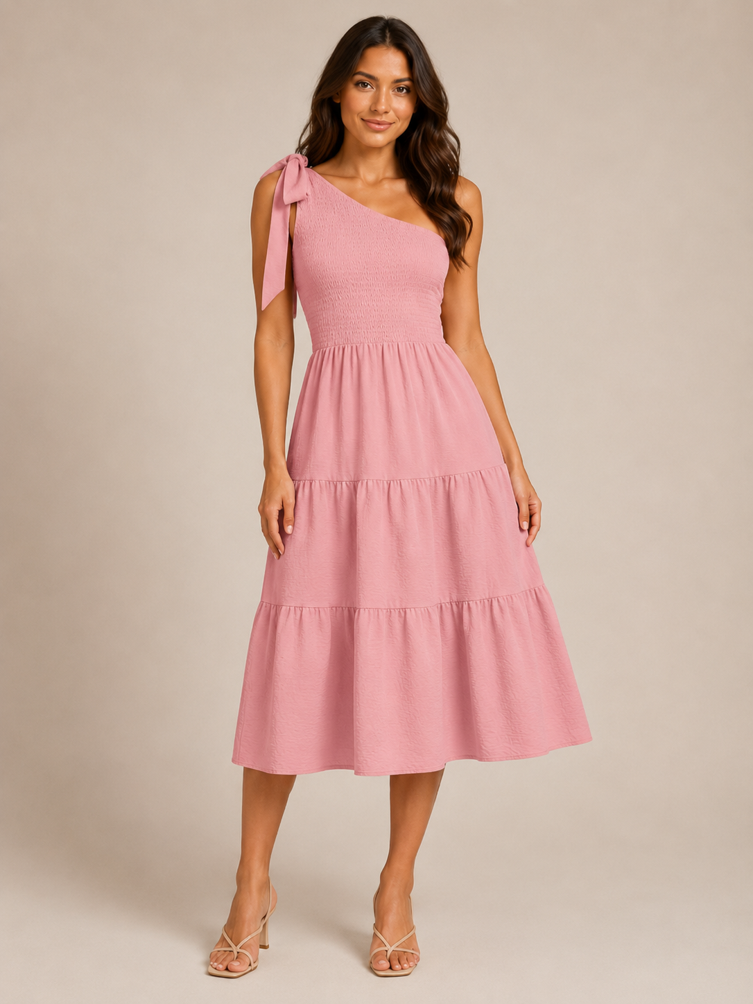 Rohana - One-shoulder Maxi-jurk Met Split En Gelaagde Zoom