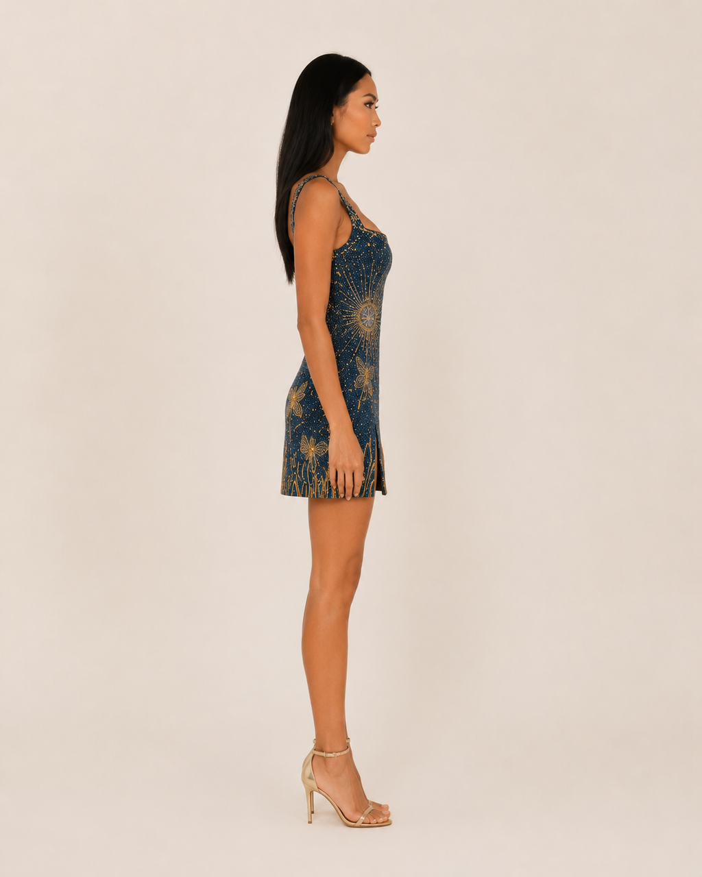Giuletta - Middernachtsblauwe Glitter Mini-jurk Met Sprankelende Accenten