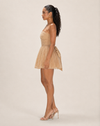 Giselda - Strapless Glitter Mini-jurk Met Uitlopende Rok