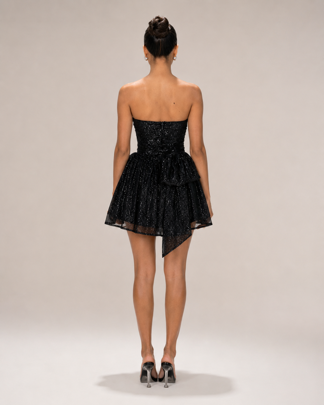 Giselda - Strapless Glitter Mini-jurk Met Uitlopende Rok