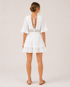 Ginevara - Witte Boho Zomerjurk Met V-hals En Kantdetails