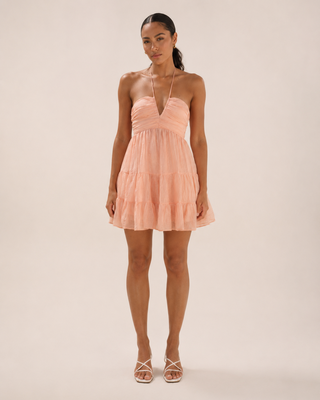 Giannora - Babydoll-jurk Met V-hals En Fijne Bandjes