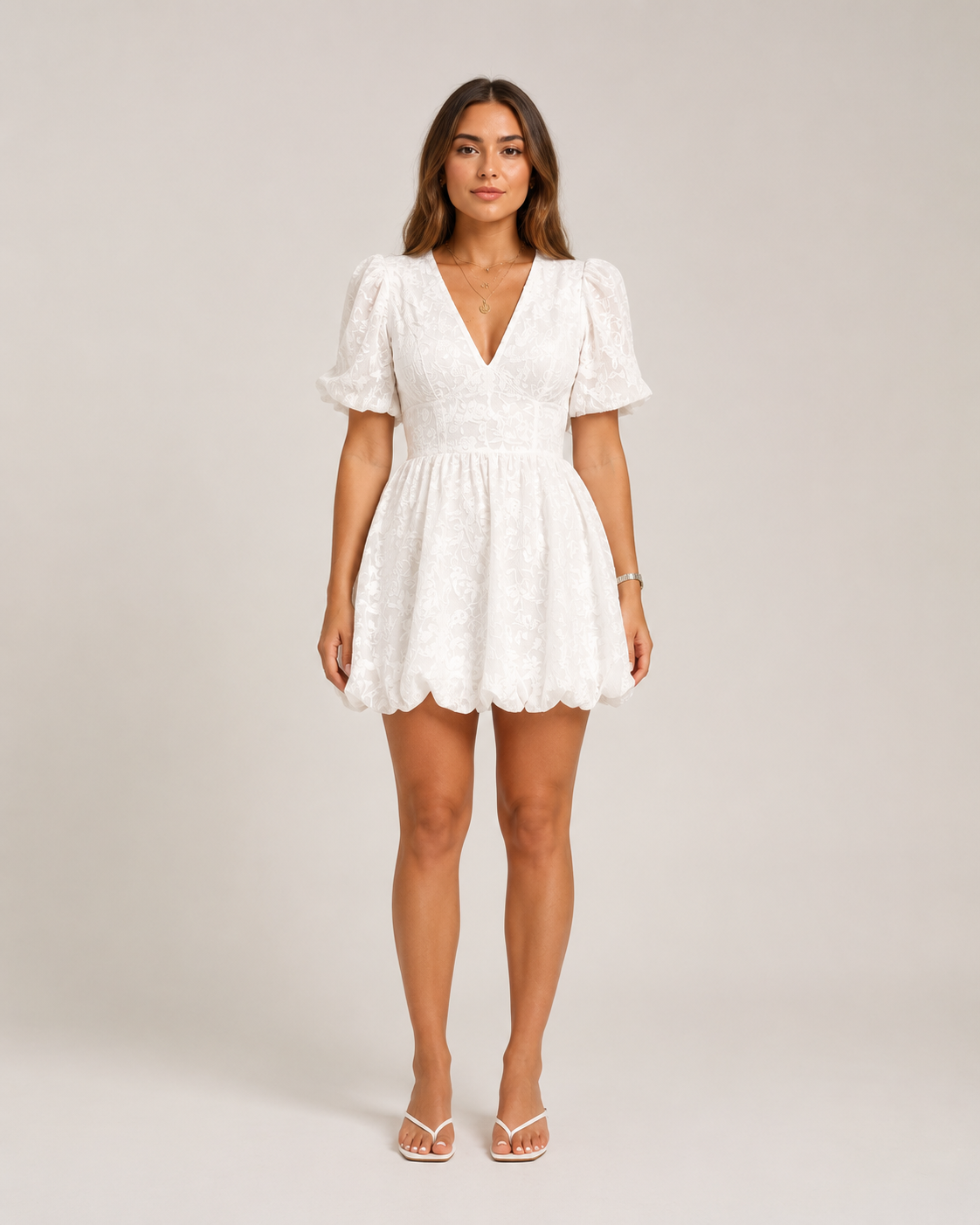 Gavielle - Witte Mini-jurk Met Pofmouwen