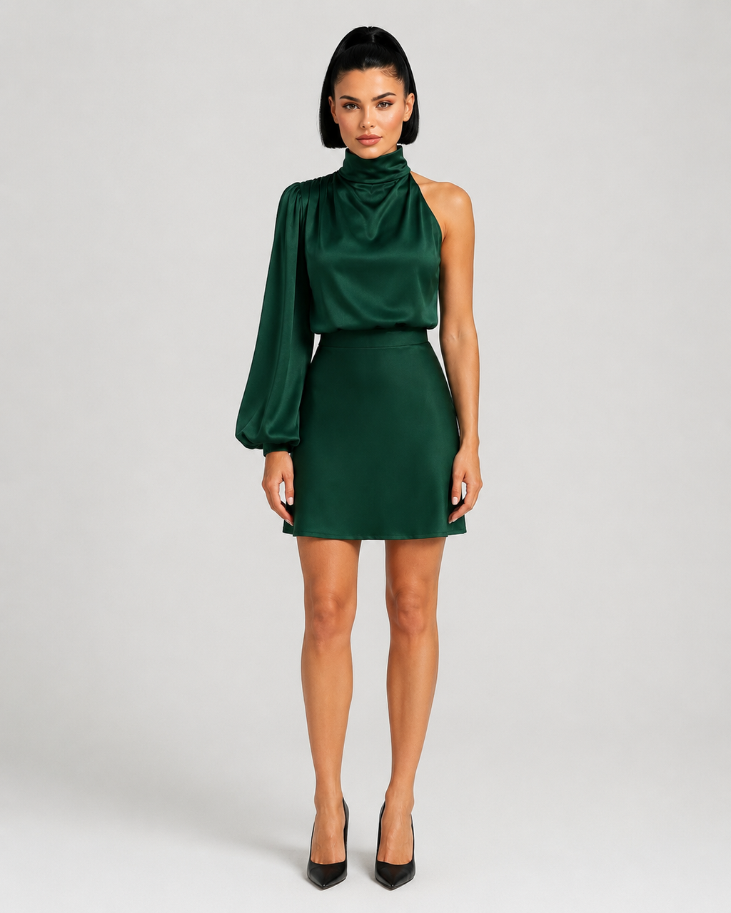 Giavena - One-shoulder Mini-jurk Met Lange Mouw En Hoge Hals