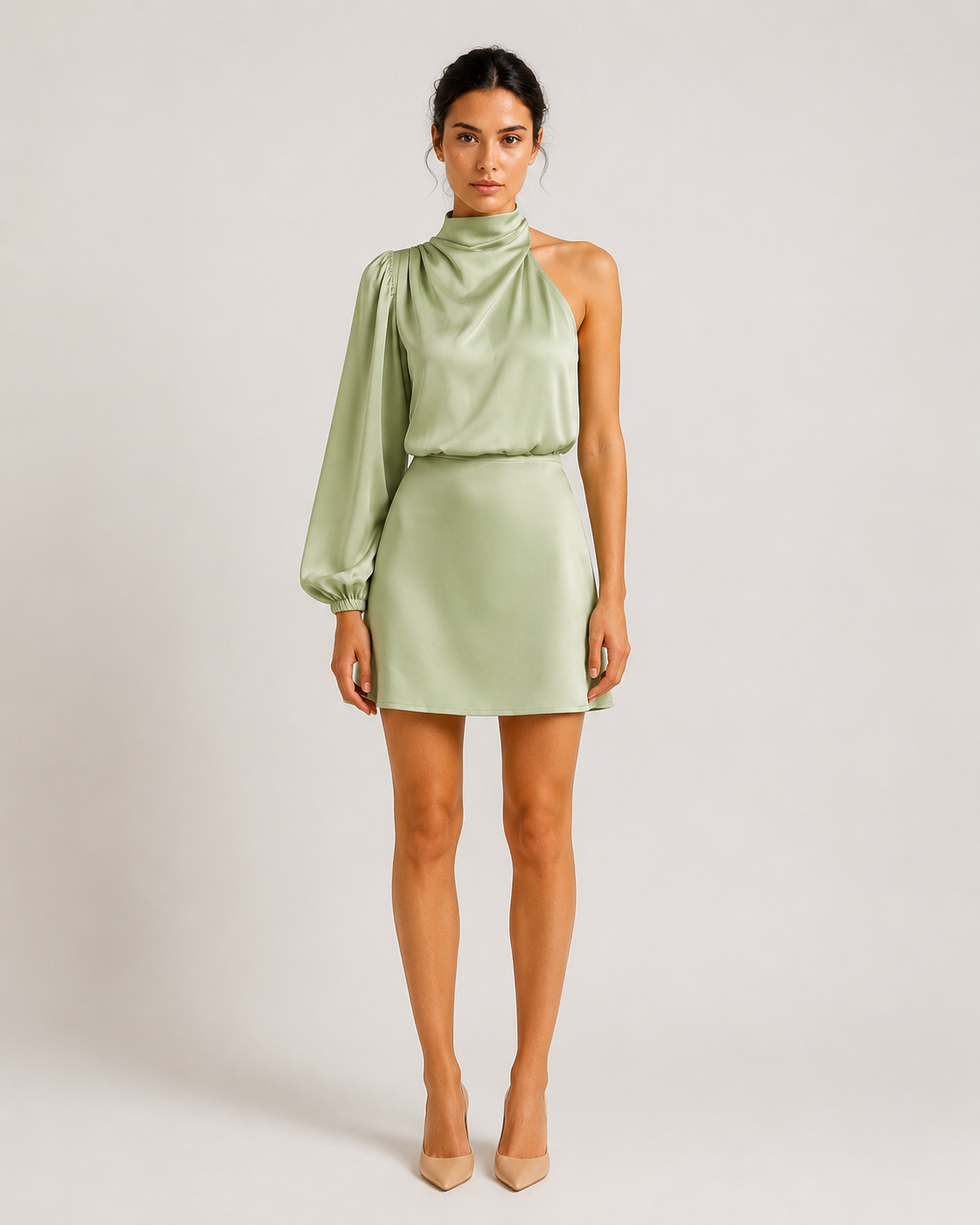 Giavena - One-shoulder Mini-jurk Met Lange Mouw En Hoge Hals
