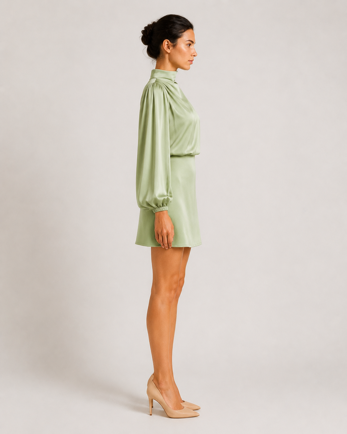 Giavena - One-shoulder Mini-jurk Met Lange Mouw En Hoge Hals