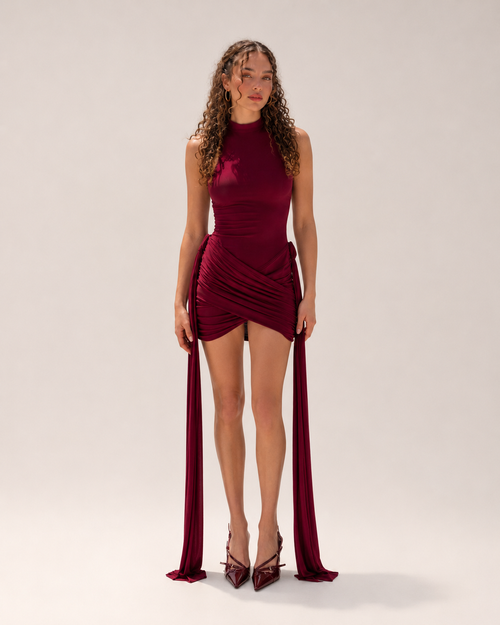 Graziena - Mini-jurk Met Drapering En Hoogsluitende Hals