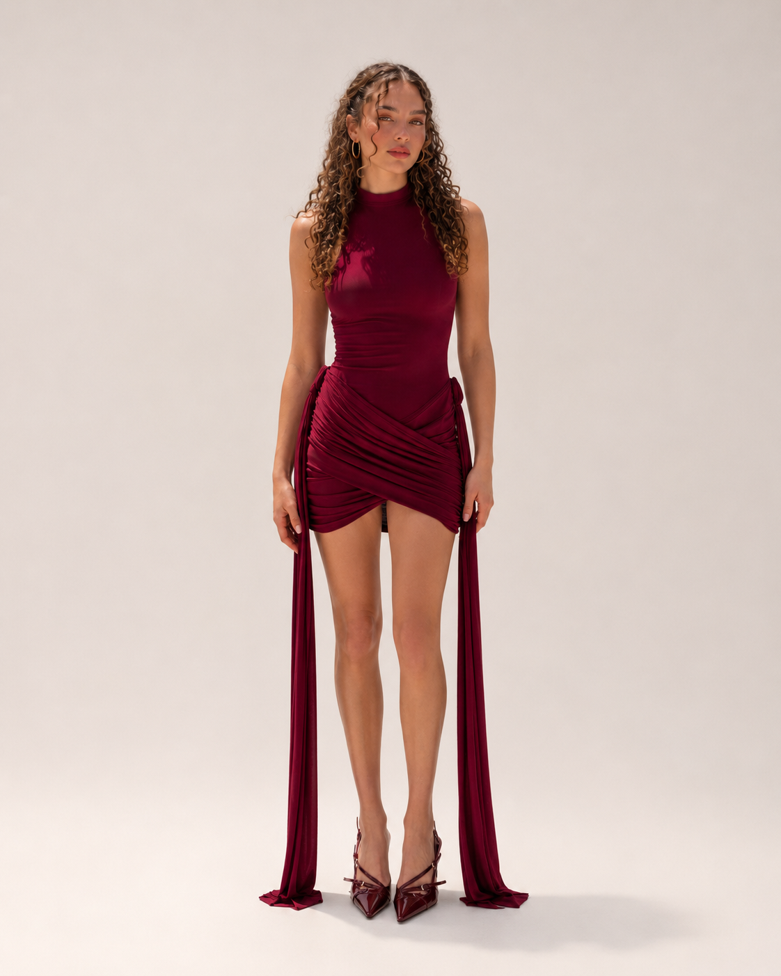 Graziena - Mini-jurk Met Drapering En Hoogsluitende Hals