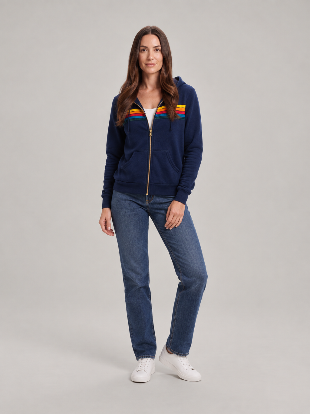 Fien – Dames Vest met Capuchon en Regenboogstreep