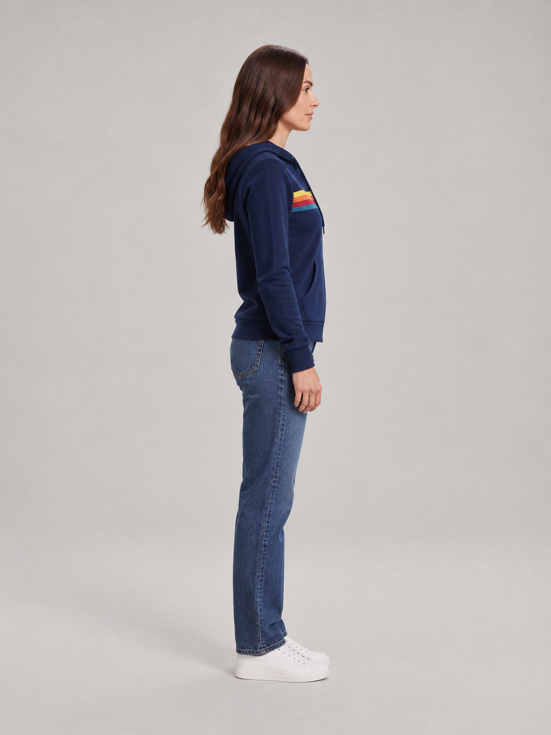 Fien – Dames Vest met Capuchon en Regenboogstreep