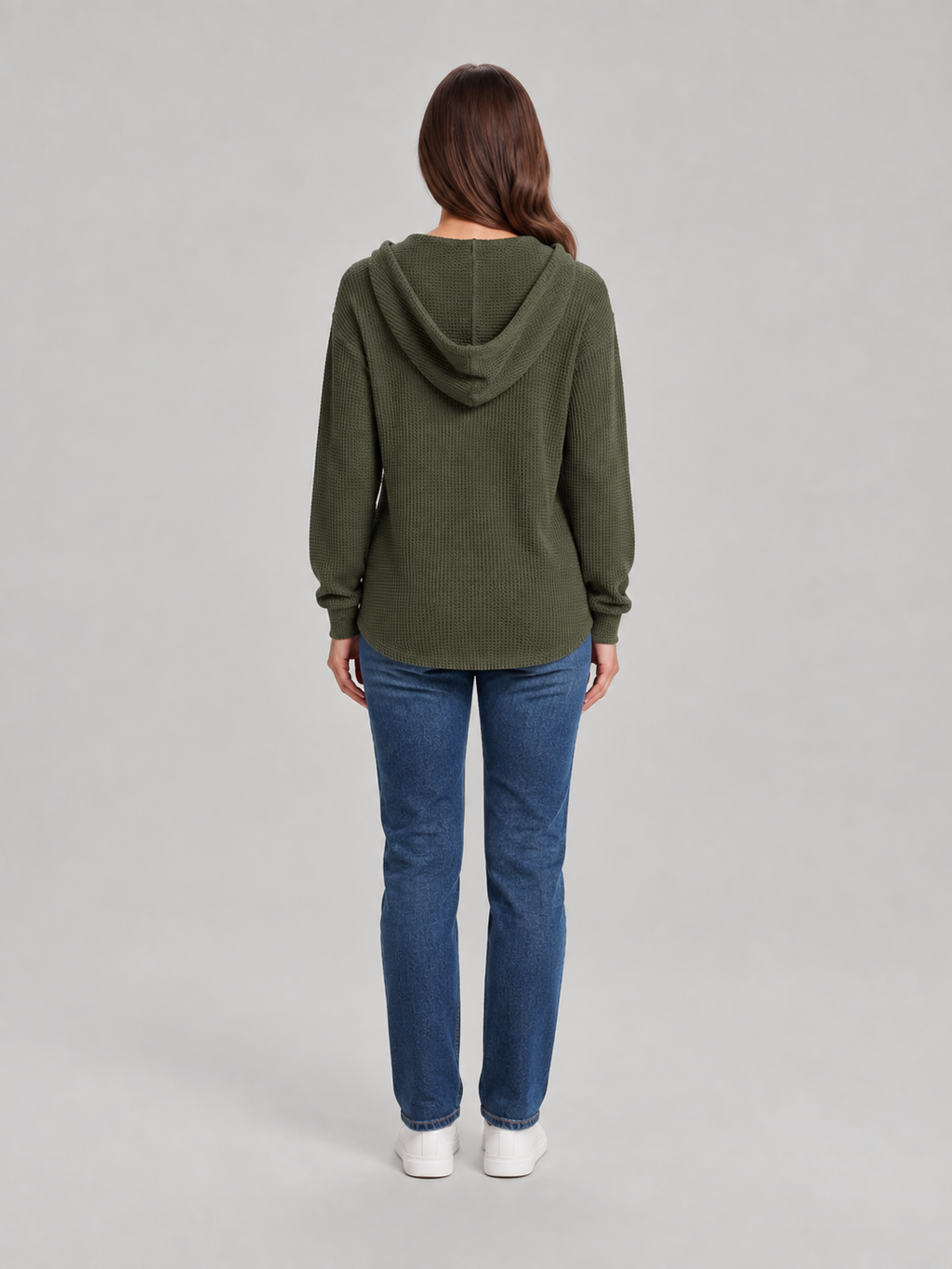 Fenne – Dames Waffelhoodie met Capuchon en V-hals