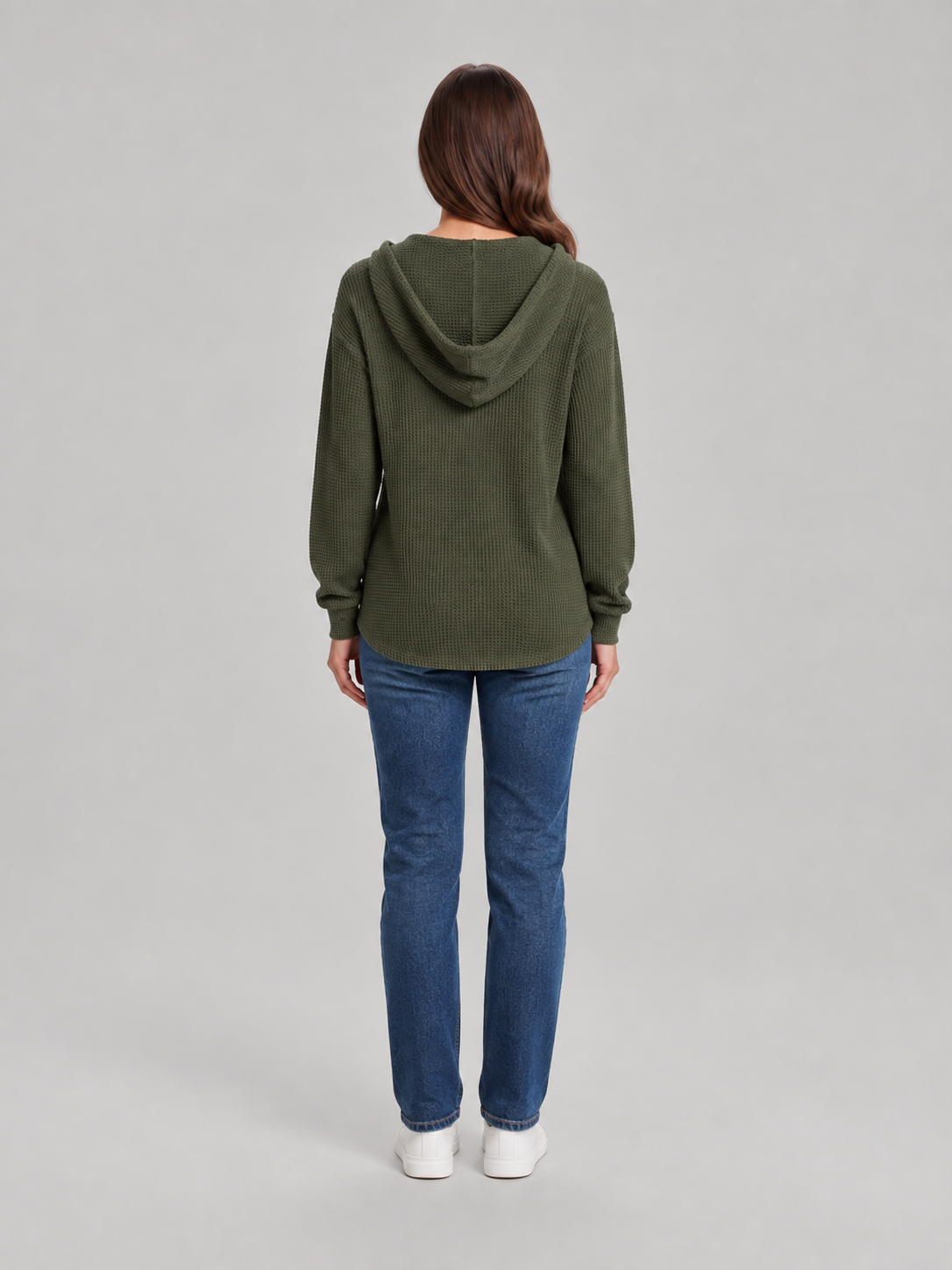 Fenne – Dames Waffelhoodie met Capuchon en V-hals