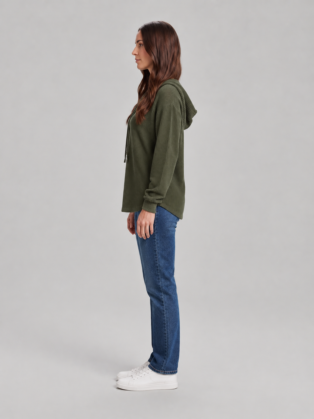 Fenne – Dames Waffelhoodie met Capuchon en V-hals