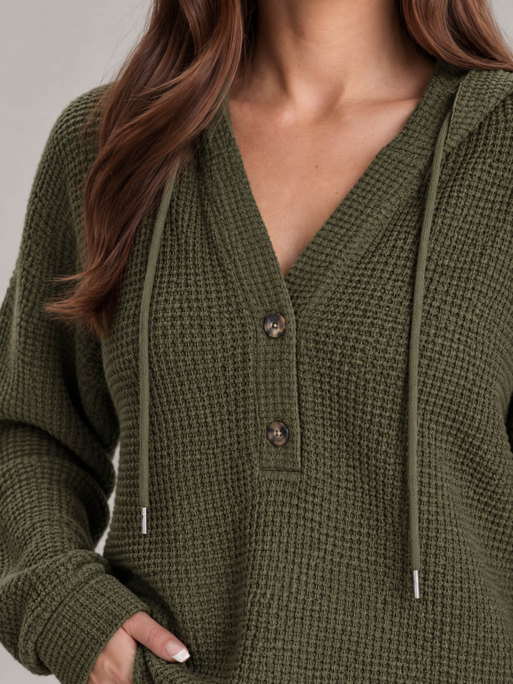 Fenne – Dames Waffelhoodie met Capuchon en V-hals