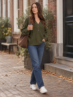 Fenne – Dames Waffelhoodie met Capuchon en V-hals