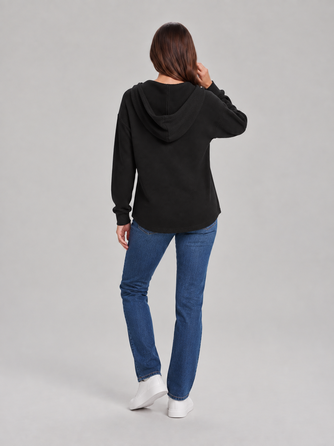 Fenne – Dames Waffelhoodie met Capuchon en V-hals