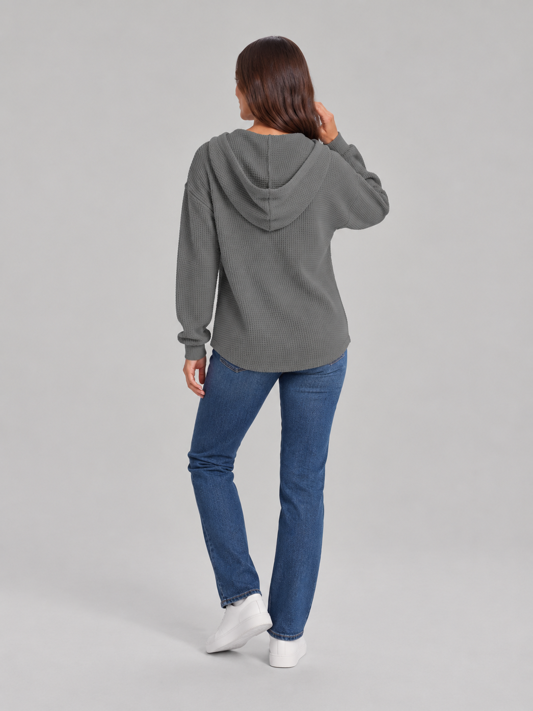 Fenne – Dames Waffelhoodie met Capuchon en V-hals