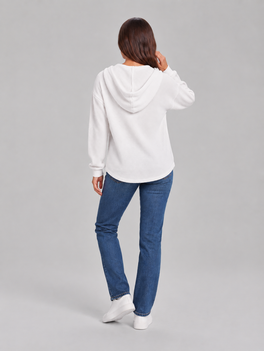 Fenne – Dames Waffelhoodie met Capuchon en V-hals