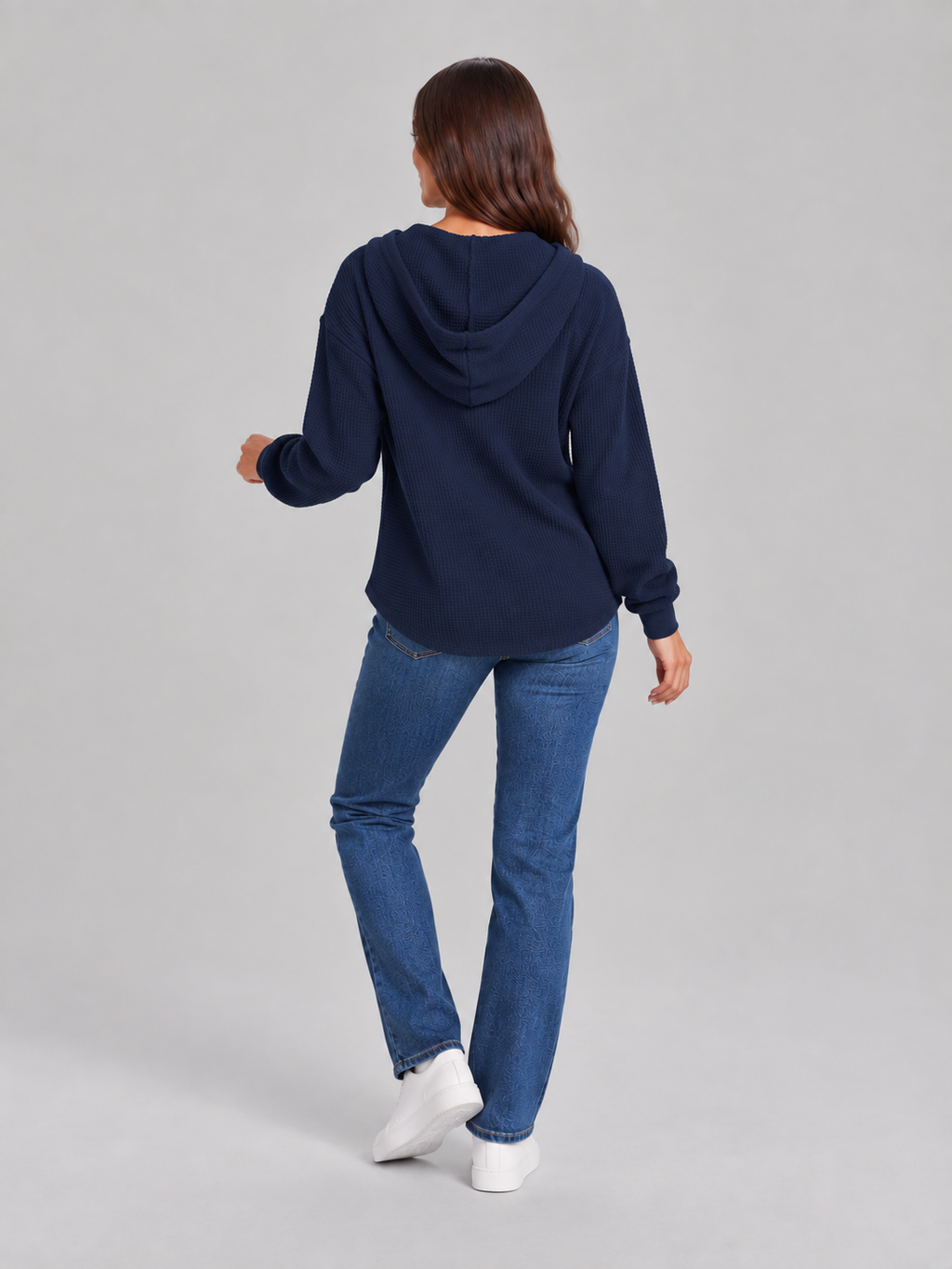 Fenne – Dames Waffelhoodie met Capuchon en V-hals