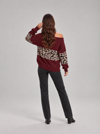 Roos – Dames Sweater met Luipaardprint en V-hals