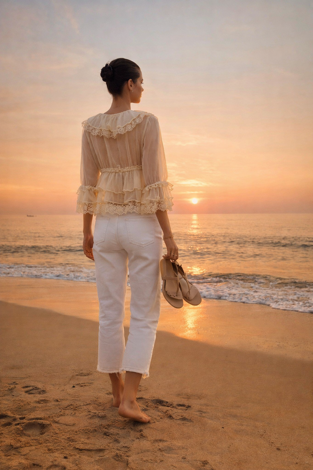 Charlotte – Gebroken Witte Dames Blouse Met Bloemenborduursel