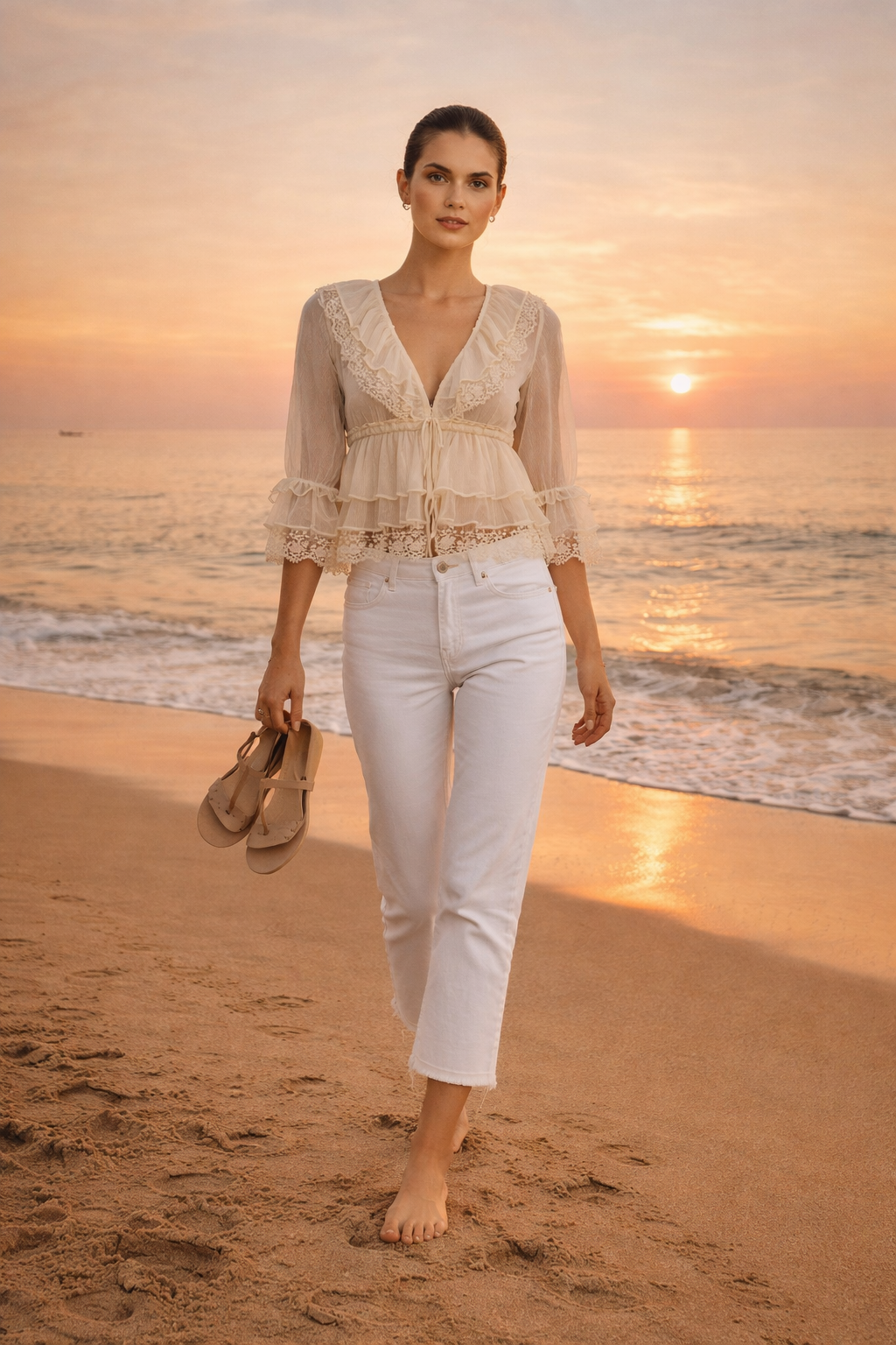Charlotte – Gebroken Witte Dames Blouse Met Bloemenborduursel